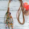 Multi strand leather necklace with African recycled glass beads African colored beads