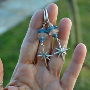 Boucles d'oreilles avec pendants Étoile Polaire Bleu et Argent avec Verre Recyclée