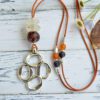 Long leather necklace with geometric pendant in silver plated zamak bohemian style