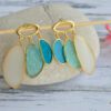 Fan-shaped long earrings in blue and gold