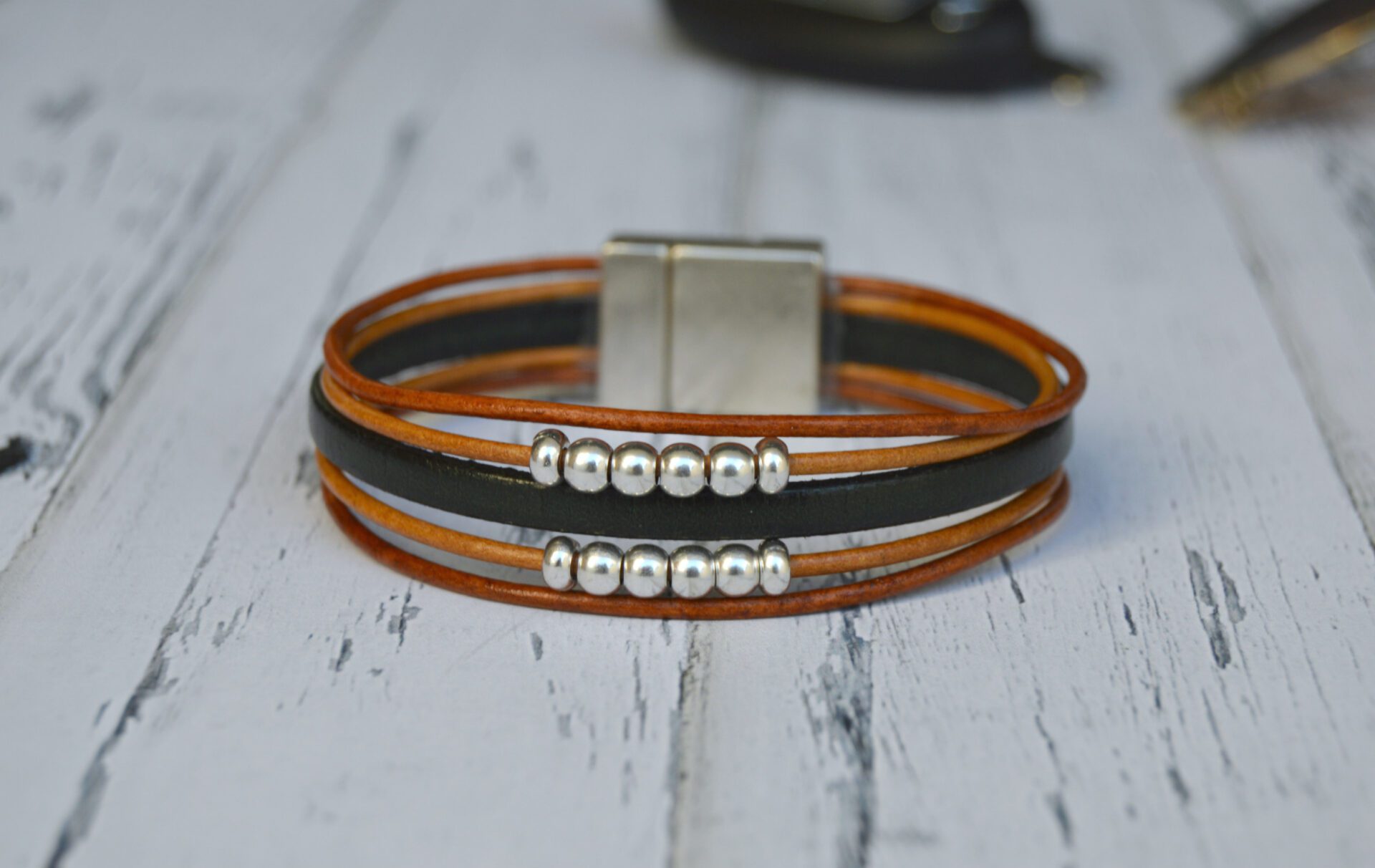 Multilayer Leather Bracelet with Hematite Stone | Wow Jewellery Online