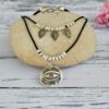 Double leather choker necklace with ethnic pendants and Turkish eye pendant in silver plated zamak